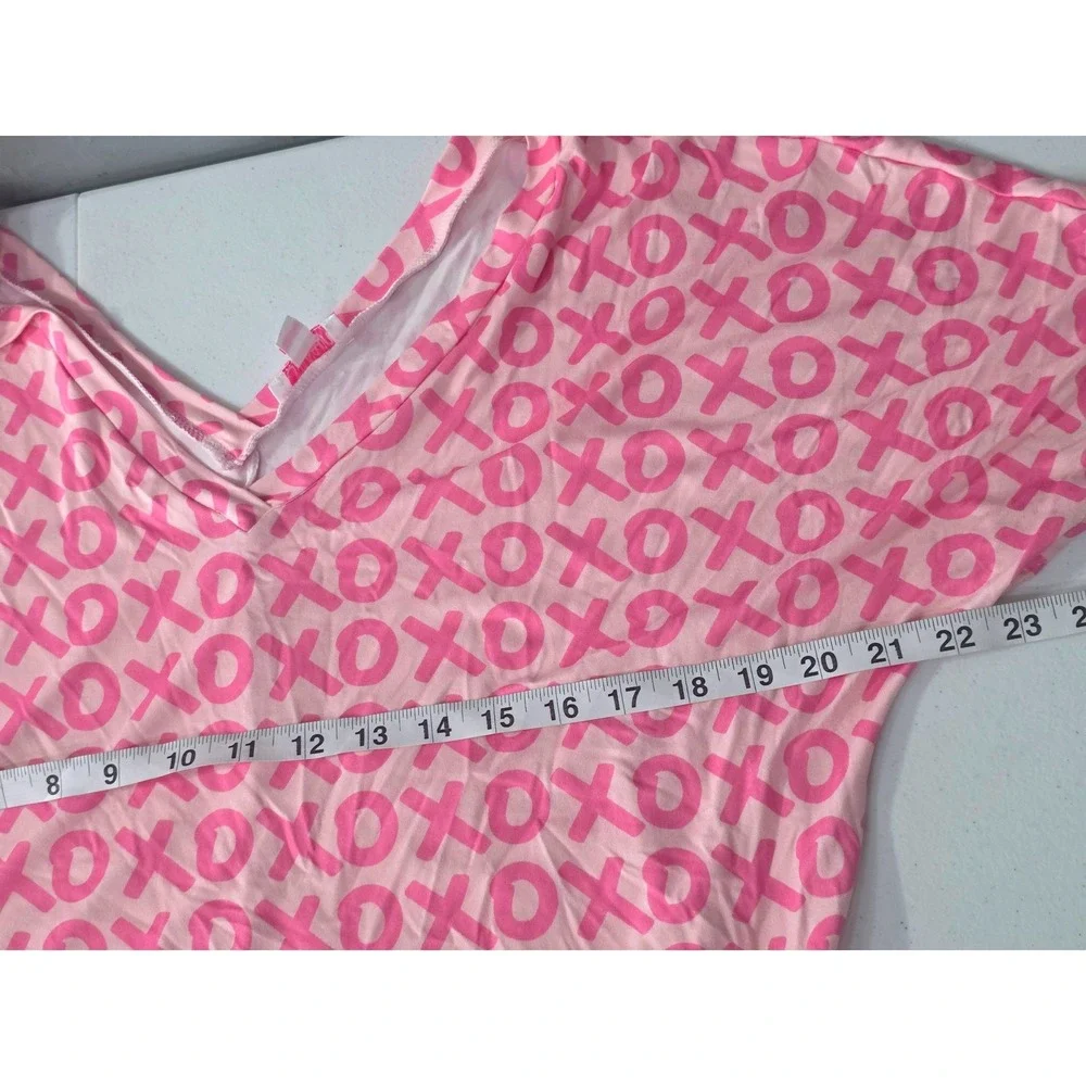 Jordann Jammies Womens Pink XOXO Print Short Sleeve Tassel Drawstring Romper S